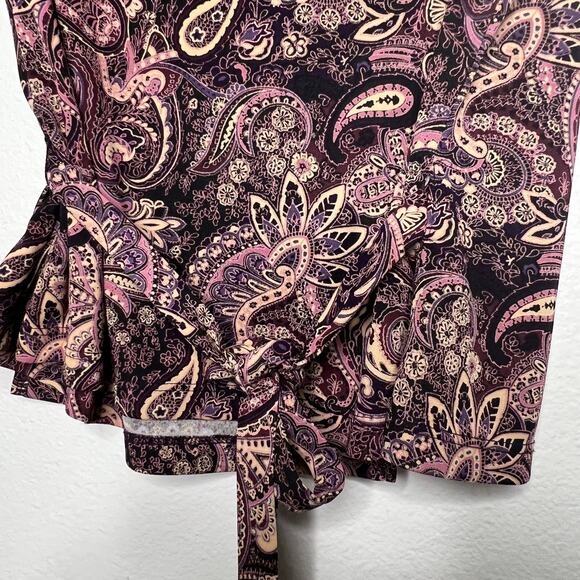 NEW YORK & CO Paisley Sleeveless Wrap Blouse V-Neck Collared Purple Multi Size M - Picture 6 of 8